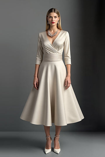 Satin Apricot A Line V Neck Long Mother Of The Bride Dress